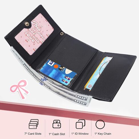 Sunwel Fashion Quilted Wallets Girls Cute Coquette Bow Small Wallet Card Holder ID Window Purse for Women (BLACK) in Saudi Arabia