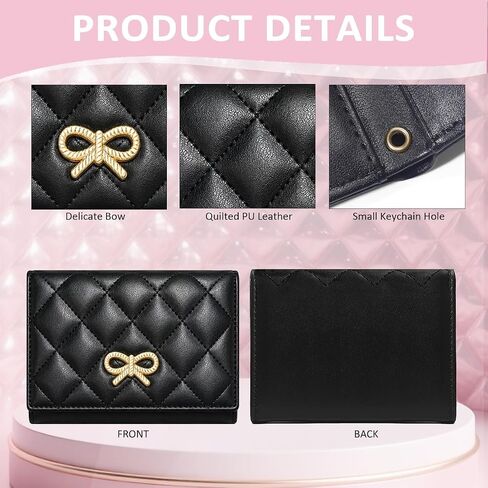 Sunwel Fashion Quilted Wallets Girls Cute Coquette Bow Small Wallet Card Holder ID Window Purse for Women (BLACK) in Saudi Arabia