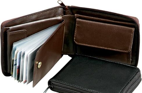 Miles Kimball Genuine Leather Wallet, Zipper Closure - Measures 9 1/2" Long x 3 1/2" Wide Open, Brown in Saudi Arabia
