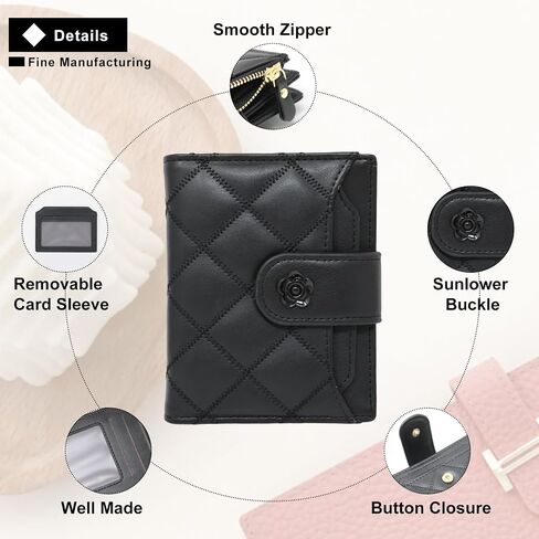 Honbay 1Pack Elegance Small Leather Wallet Fashion RFID Blocking Bifold Purse Compact Transparent Window Card Holder for Credit Card, Bills, Driving Licence (Black) in Saudi Arabia