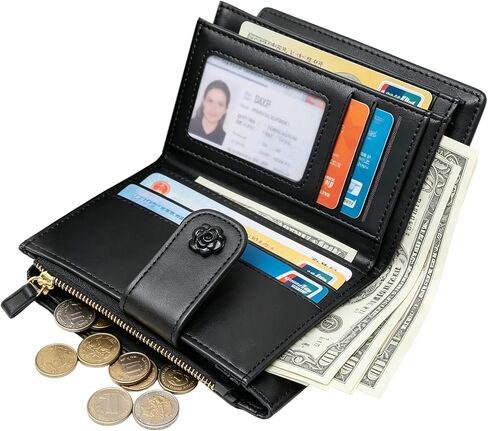 Honbay 1Pack Elegance Small Leather Wallet Fashion RFID Blocking Bifold Purse Compact Transparent Window Card Holder for Credit Card, Bills, Driving Licence (Black) in Saudi Arabia