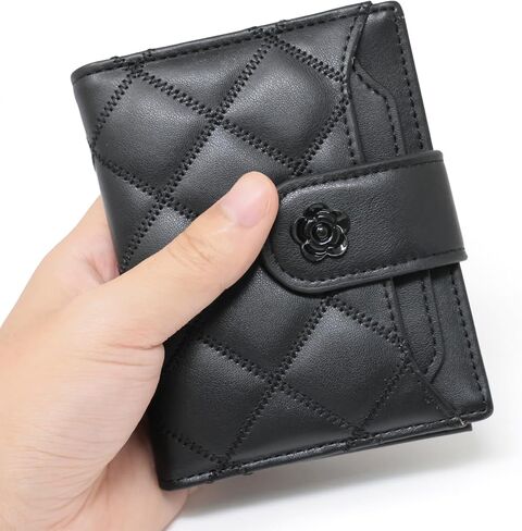 Honbay 1Pack Elegance Small Leather Wallet Fashion RFID Blocking Bifold Purse Compact Transparent Window Card Holder for Credit Card, Bills, Driving Licence (Black) in Saudi Arabia
