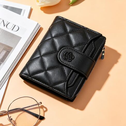 Honbay 1Pack Elegance Small Leather Wallet Fashion RFID Blocking Bifold Purse Compact Transparent Window Card Holder for Credit Card, Bills, Driving Licence (Black) in Saudi Arabia