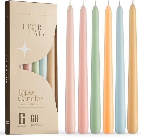 Leor & Lair Pastel Taper Candles 12 Pack - 10" Elegant Tall Candlesticks with 6 Hour Burn Time - Pastel Candle Sticks for Easter Decorations, Wedding & Party Table Decor in Saudi Arabia