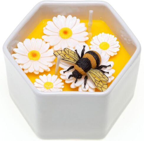 Honey Scented Candle Gift for Women, 5.6 oz Natural Beeswax Candle with Bee & Daisy Decor, Cute Housewarming Birthday Gifts for Mom, Sister, Grandma, Teacher in Saudi Arabia