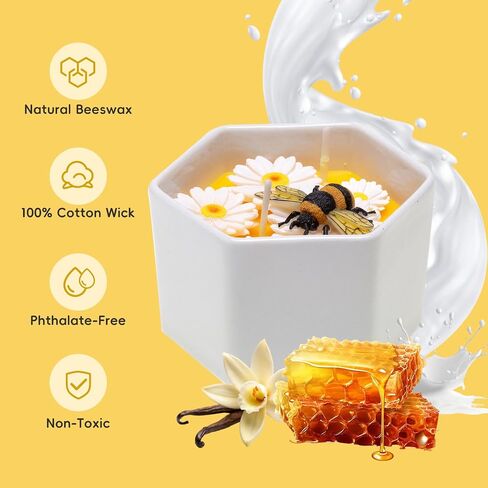 Honey Scented Candle Gift for Women, 5.6 oz Natural Beeswax Candle with Bee & Daisy Decor, Cute Housewarming Birthday Gifts for Mom, Sister, Grandma, Teacher in Saudi Arabia