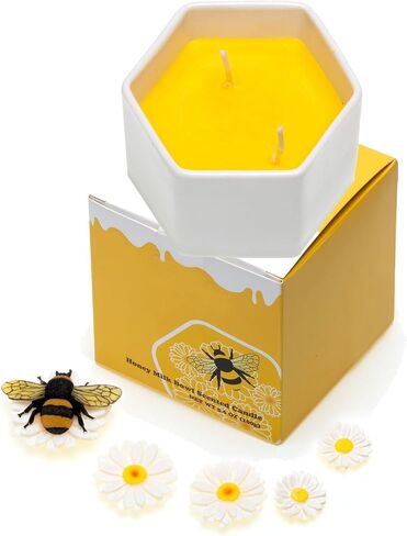 Honey Scented Candle Gift for Women, 5.6 oz Natural Beeswax Candle with Bee & Daisy Decor, Cute Housewarming Birthday Gifts for Mom, Sister, Grandma, Teacher in Saudi Arabia