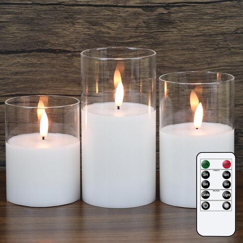 GenSwin Glass Flameless Candles with Remote Battery Operated Flickering LED Pillar Candles Real Wax 3D Wick for Wedding Festival Home Decoration(Gray,Pack of 3) in Saudi Arabia