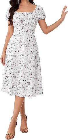 Women's Floral Off Shoulder Square Neck Flowy Mini Party Dress in Saudi Arabia