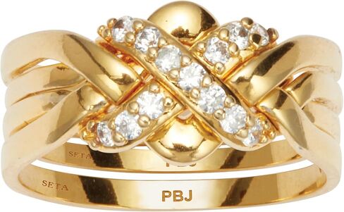 Palm Beach Jewelry PalmBeach Yellow Gold-Plated Round Cubic Zirconia Puzzle Ring Sizes 5-10 in Kuwait