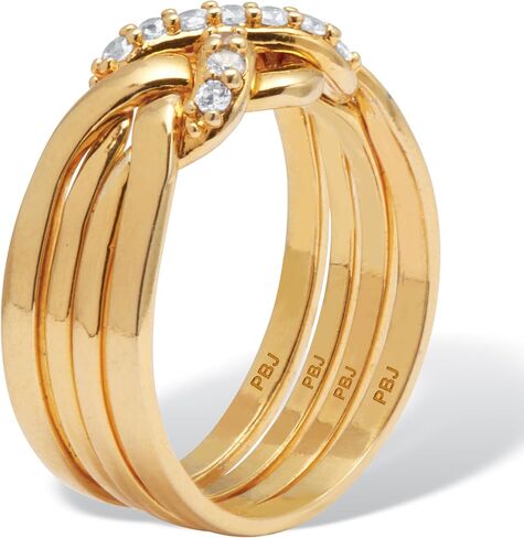 Palm Beach Jewelry PalmBeach Yellow Gold-Plated Round Cubic Zirconia Puzzle Ring Sizes 5-10 in Kuwait
