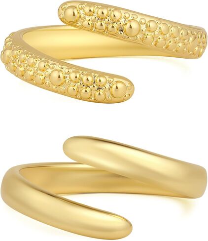 2Pcs Gold Statement Rings for Women Twisted Stackable Gold Band Ring Set Polish Wavy Fashion Trendy Stacking Rings Jewelry Gift in Kuwait