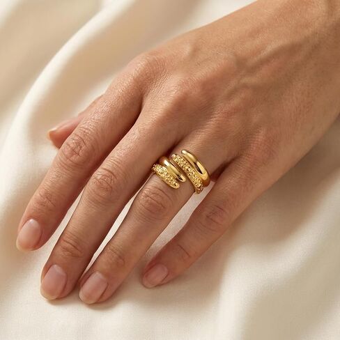 2Pcs Gold Statement Rings for Women Twisted Stackable Gold Band Ring Set Polish Wavy Fashion Trendy Stacking Rings Jewelry Gift in Kuwait