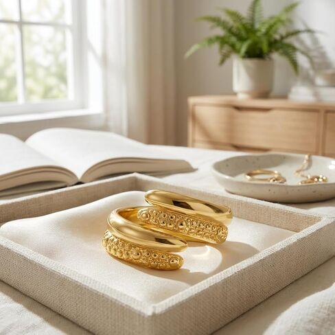 2Pcs Gold Statement Rings for Women Twisted Stackable Gold Band Ring Set Polish Wavy Fashion Trendy Stacking Rings Jewelry Gift in Kuwait