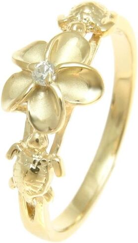Arthur's Jewelry Yellow gold plated sterling silver 925 Hawaiian plumeria flower cz sea turtle ring size 3 to 10 in Saudi Arabia