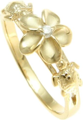 Arthur's Jewelry Yellow gold plated sterling silver 925 Hawaiian plumeria flower cz sea turtle ring size 3 to 10 in Saudi Arabia