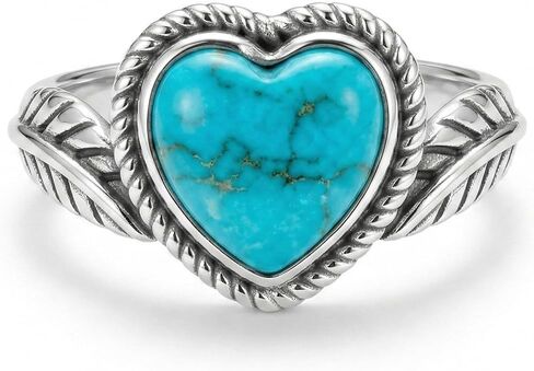Genuine Heart Turquoise Leaf Rings for Women 925 Sterling Silver Vintage Boho Native American Western Blue Gemstone Jewelry for Her in Size in Saudi Arabia