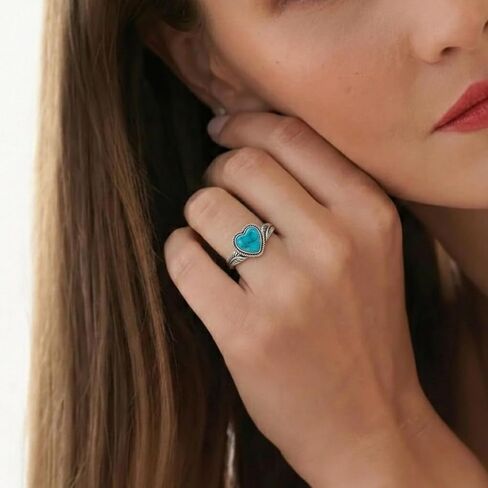 Genuine Heart Turquoise Leaf Rings for Women 925 Sterling Silver Vintage Boho Native American Western Blue Gemstone Jewelry for Her in Size in Saudi Arabia
