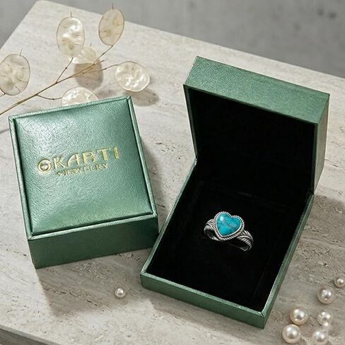 Genuine Heart Turquoise Leaf Rings for Women 925 Sterling Silver Vintage Boho Native American Western Blue Gemstone Jewelry for Her in Size in Saudi Arabia
