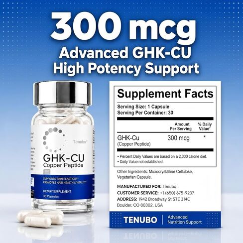 GHK-Cu Copper Peptide Capsules 300mcg, Liposomal Formula, Skin Elasticity Collagen Support and Hair Health, Vegan, 30 Count in Kuwait
