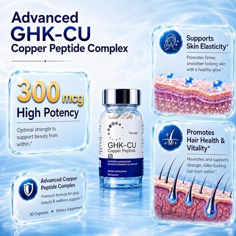 GHK-Cu Copper Peptide Capsules 300mcg, Liposomal Formula, Skin Elasticity Collagen Support and Hair Health, Vegan, 30 Count in Kuwait