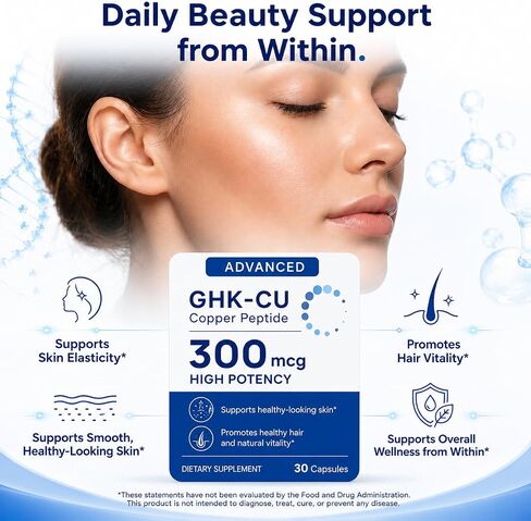 GHK-Cu Copper Peptide Capsules 300mcg, Liposomal Formula, Skin Elasticity Collagen Support and Hair Health, Vegan, 30 Count in Kuwait