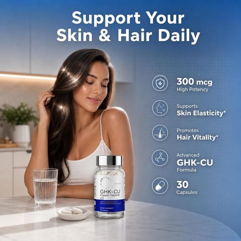 GHK-Cu Copper Peptide Capsules 300mcg, Liposomal Formula, Skin Elasticity Collagen Support and Hair Health, Vegan, 30 Count in Kuwait