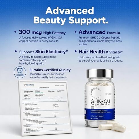 GHK-Cu Copper Peptide Capsules 300mcg, Liposomal Formula, Skin Elasticity Collagen Support and Hair Health, Vegan, 30 Count in Kuwait