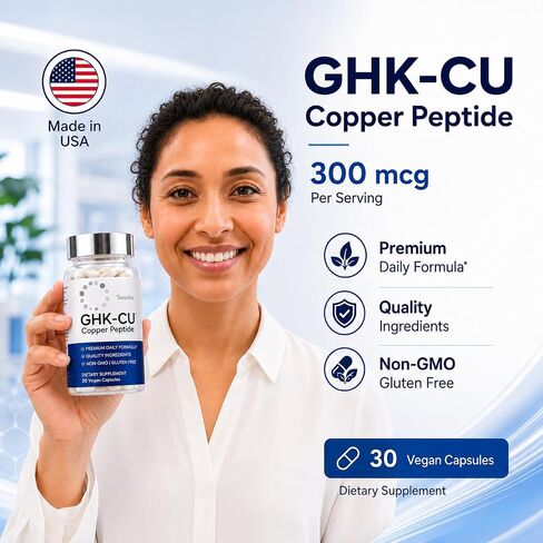 GHK-Cu Copper Peptide Capsules 300mcg, Liposomal Formula, Skin Elasticity Collagen Support and Hair Health, Vegan, 30 Count in Kuwait