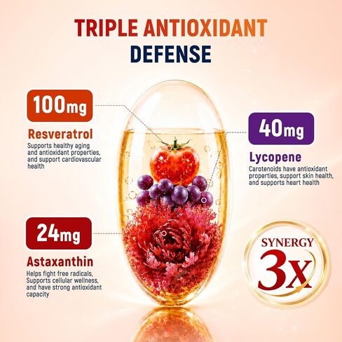 Astaxanthin 24mg with Resveratrol & Lycopene, 3-in-1 Liposome Antioxidant Complex with MCT Oil for Skin, Eye, Heart, Immune & Healthy Aging Support | Non-GMO, Gluten Free,No Soy-150 Softgels in Saudi Arabia