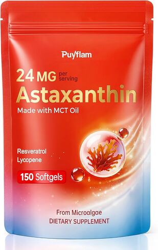 Astaxanthin 24mg with Resveratrol & Lycopene, 3-in-1 Liposome Antioxidant Complex with MCT Oil for Skin, Eye, Heart, Immune & Healthy Aging Support | Non-GMO, Gluten Free,No Soy-150 Softgels in Saudi Arabia