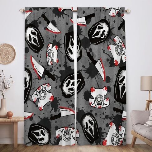 Funnytree Fright Call Window Curtains Horror Film Drapes Bedroom Home Room Decor Durable Fabric Machine Washable 82" X 84" SC00412-013 in Kuwait