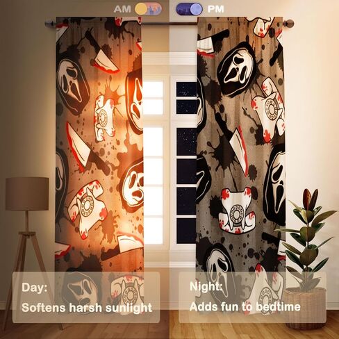 Funnytree Fright Call Window Curtains Horror Film Drapes Bedroom Home Room Decor Durable Fabric Machine Washable 82" X 84" SC00412-013 in Kuwait