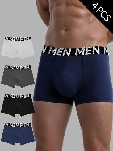 Men's Underwear Boxer Briefs Anti-Chafing Elastic Waisted Soft Stretch Comfortable Underwear for Men 4 Pcs in Kuwait