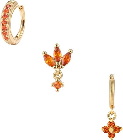 3Pcs Orange Gold Huggies Earrings Square Flower Rhinestone Fall Single Mix Match Stacks Earrings For Women Non Tarnish Mini Hoop Studs Dainty Earring Sets Thanksgiving Birthday Trendy Jewelry Gift in Saudi Arabia