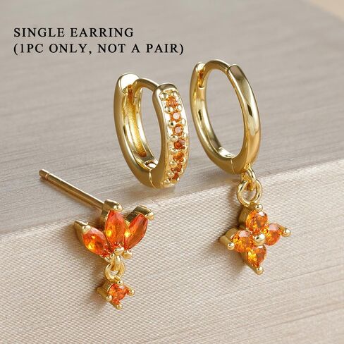 3Pcs Orange Gold Huggies Earrings Square Flower Rhinestone Fall Single Mix Match Stacks Earrings For Women Non Tarnish Mini Hoop Studs Dainty Earring Sets Thanksgiving Birthday Trendy Jewelry Gift in Saudi Arabia