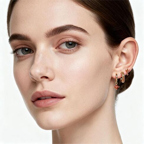 3Pcs Orange Gold Huggies Earrings Square Flower Rhinestone Fall Single Mix Match Stacks Earrings For Women Non Tarnish Mini Hoop Studs Dainty Earring Sets Thanksgiving Birthday Trendy Jewelry Gift in Saudi Arabia