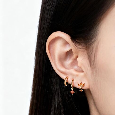 3Pcs Orange Gold Huggies Earrings Square Flower Rhinestone Fall Single Mix Match Stacks Earrings For Women Non Tarnish Mini Hoop Studs Dainty Earring Sets Thanksgiving Birthday Trendy Jewelry Gift in Saudi Arabia
