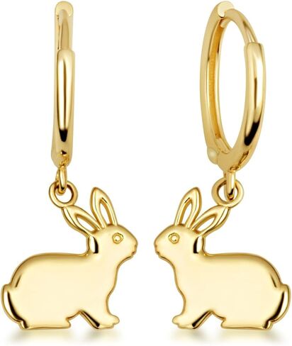Women's 10K or 14K Yellow Gold Animal Bunny Rabbit Pet Drop Huggie Hoop Earrings in Kuwait
