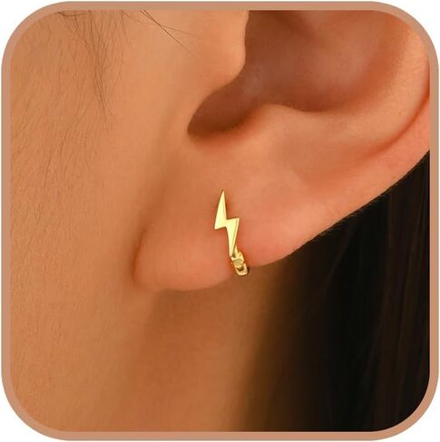Lightning Bolt Earrings 925 Sterling Silver Small Huggie Hoop Earrings for Women Cute Dainty 14K Gold Plated Hypoallergenic Earrings Trendy Cartilage Earrings Jewelry Birthday Gifts for Daughter in Saudi Arabia