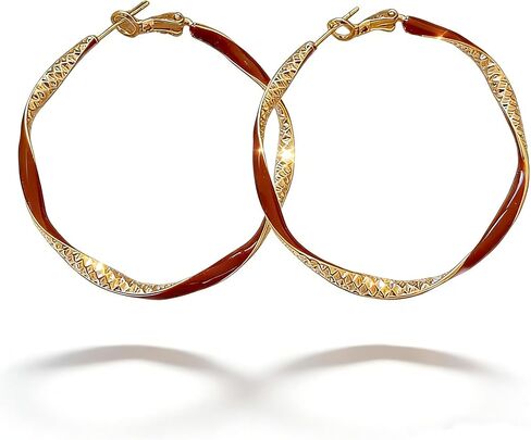 Red and Gold Hoop Earrings for Women - Fashionable Red Statement Aretes Rojos para Mujer, Alloy Hoop Earrings for Parties Dates Social Events Casual Vacations in Saudi Arabia
