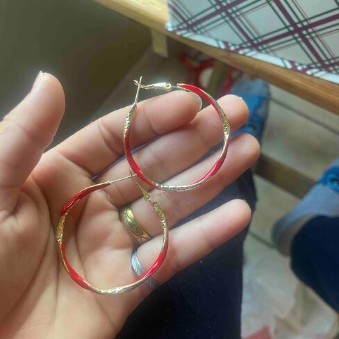 Red and Gold Hoop Earrings for Women - Fashionable Red Statement Aretes Rojos para Mujer, Alloy Hoop Earrings for Parties Dates Social Events Casual Vacations in Saudi Arabia