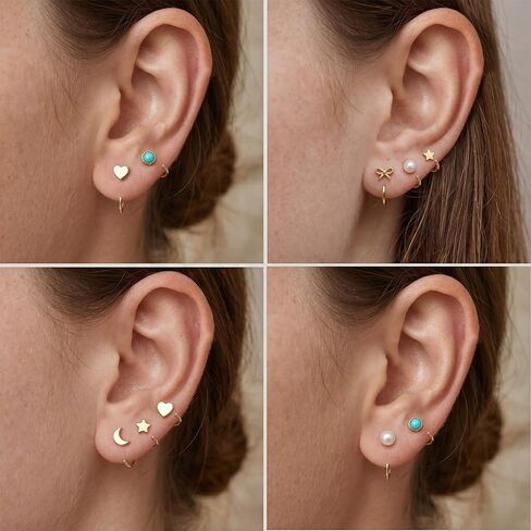 Backless Earrings for Women Half Hoop No Back Tiny Twist Lightweight Pearl Star Moon Heart Bow Turquoise Earrings Poke Free Stay Close Earring Minimalist Half Hoop Jewelry Gift Cartilage Comfort Fit Sleep Jewelry in Kuwait