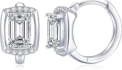 1CT Emerald Moissanite Hoop Earrings, D Color 5x7mm Emerald Cut Moissanite, 14K Gold Filled Small Hoop Earrings Sparkling Jewelry for Women Wife Mom Anniversary Birthday Gifts in Saudi Arabia