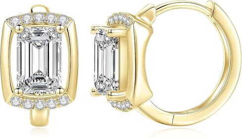 1CT الزمرد مويسانيتي هوب الأقراط، D اللون 5x7mm الزمرد قطع مويسانيتي، 14K الذهب شغل الأقراط الصغيرة هوب مجوهرات تألق للنساء زوجة أمي هدايا عيد ميلاد الذكرى in Kuwait