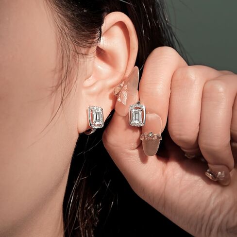 1CT الزمرد مويسانيتي هوب الأقراط، D اللون 5x7mm الزمرد قطع مويسانيتي، 14K الذهب شغل الأقراط الصغيرة هوب مجوهرات تألق للنساء زوجة أمي هدايا عيد ميلاد الذكرى in Kuwait