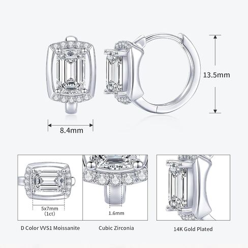 1CT الزمرد مويسانيتي هوب الأقراط، D اللون 5x7mm الزمرد قطع مويسانيتي، 14K الذهب شغل الأقراط الصغيرة هوب مجوهرات تألق للنساء زوجة أمي هدايا عيد ميلاد الذكرى in Kuwait