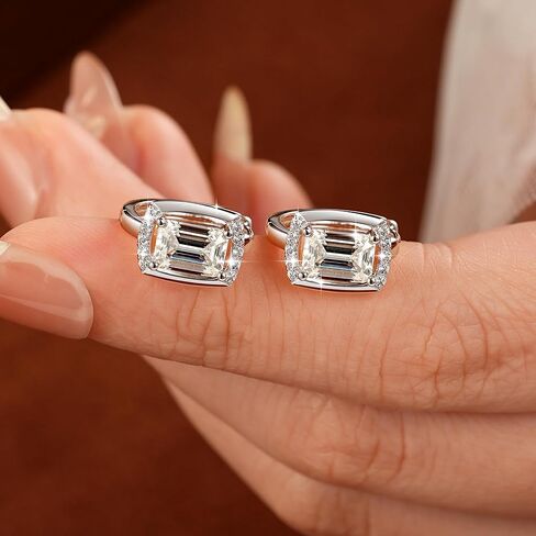 1CT الزمرد مويسانيتي هوب الأقراط، D اللون 5x7mm الزمرد قطع مويسانيتي، 14K الذهب شغل الأقراط الصغيرة هوب مجوهرات تألق للنساء زوجة أمي هدايا عيد ميلاد الذكرى in Kuwait