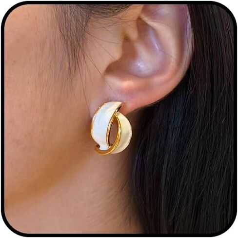 White Enamel Gold Hoop Earrings for Women14K Gold Plated Huggie Earrings Hypoallergenic Lightweight Fashion Jewelry for Daily Wear in Saudi Arabia
