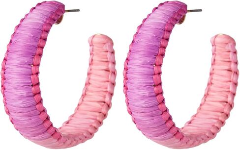 Boho Raffia C-Shaped Hoop Earrings for Women, Lightweight Handmade Woven Beach Statement Jewelry in Saudi Arabia